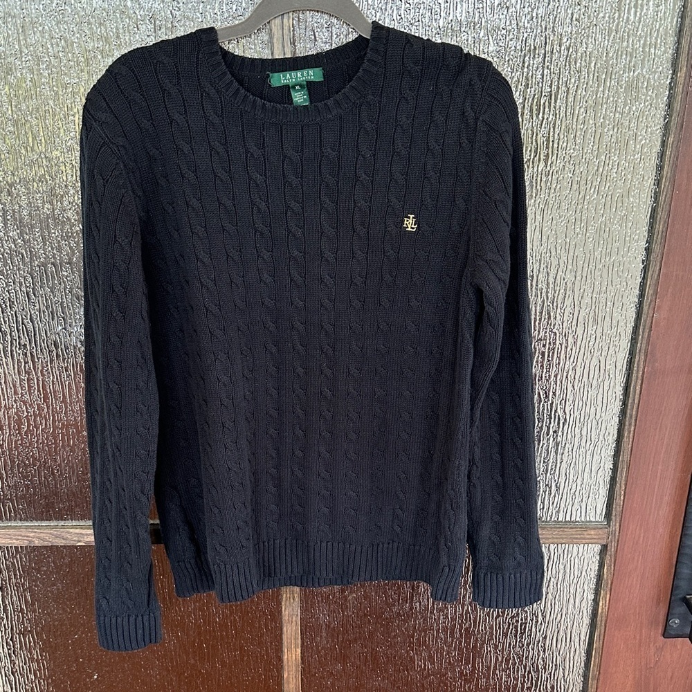 Polo Ralph Lauren Black Cable Knit Crewneck Sweater size XL